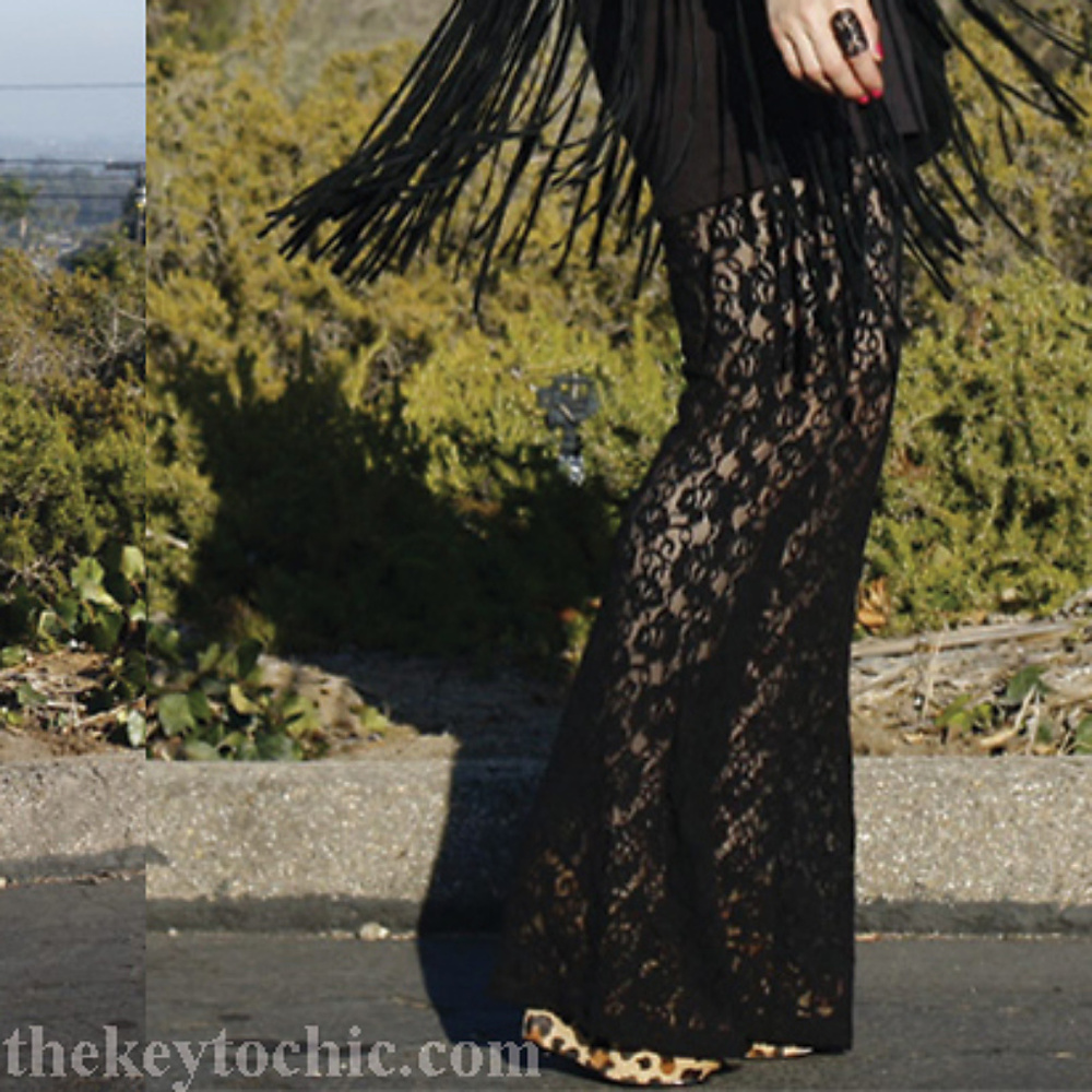 Black Bombshell Lace Bell Bottoms